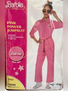 Barbie Pink Power Jumpsuit. Youth Medium size 8-10. EUC